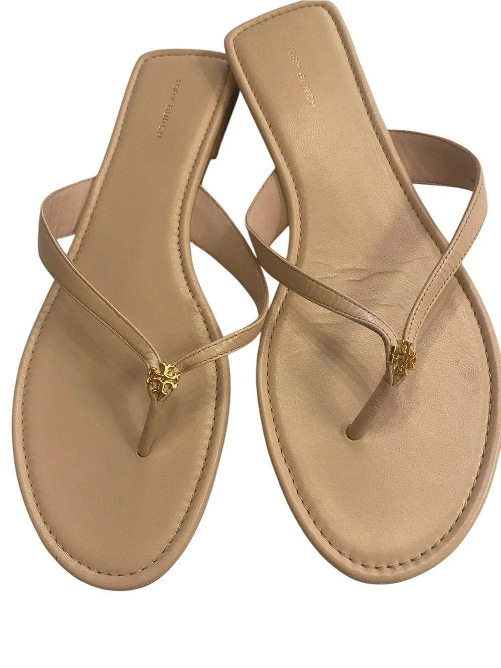 Women’s Tory Burch Beige Pink Nude Leather Flip Flop Thong Sandals NEW size 11